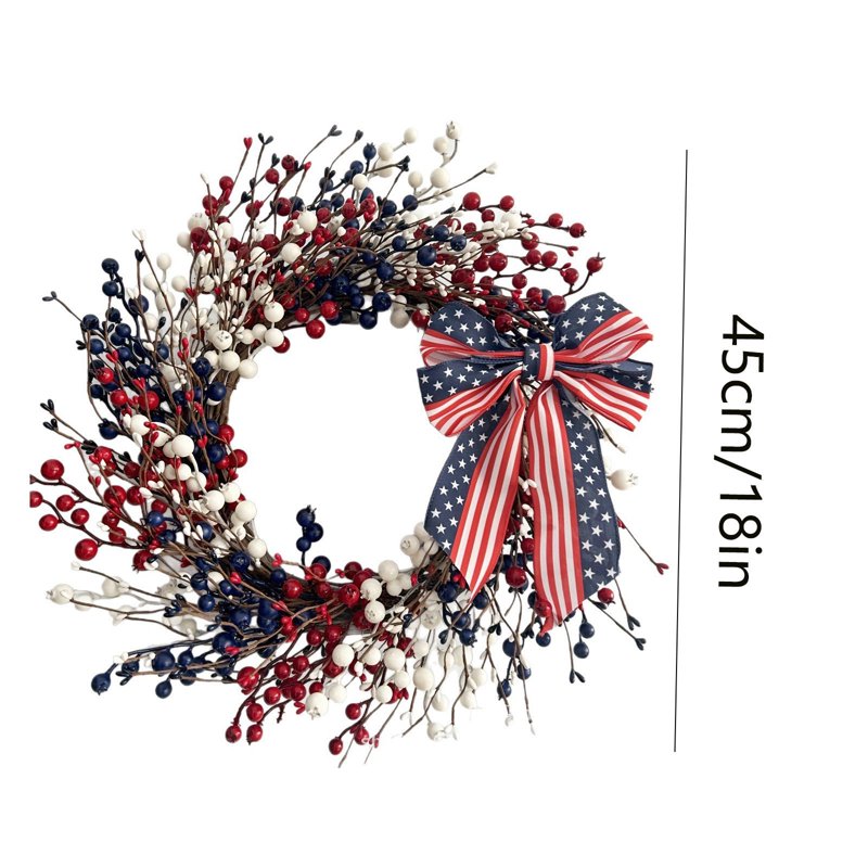 4th of July Wreath for Front Door - Patriotic Red, White & Blue Decoration - Variation 0B