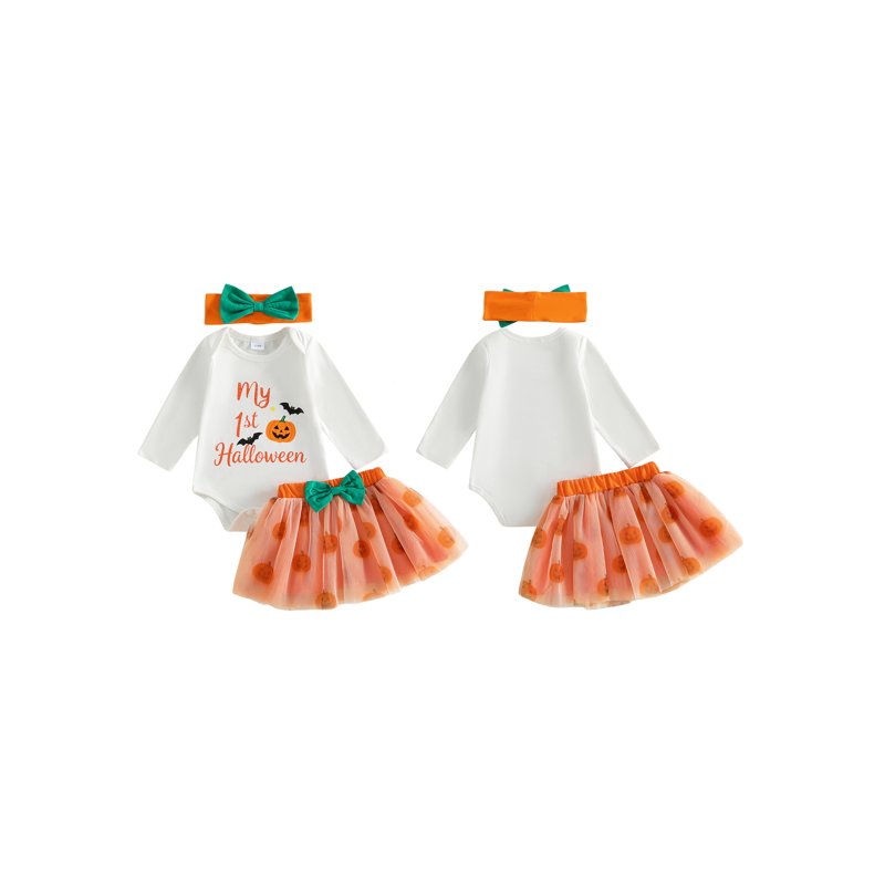 Baby Girl Halloween Outfit Set - Orange Romper, Tulle Skirt & Headband, 9-12 Months