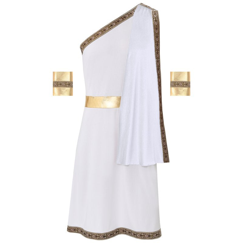 Men's Greek Roman Toga Costume with Sleeves - White, Medium Halloween Cosplay
