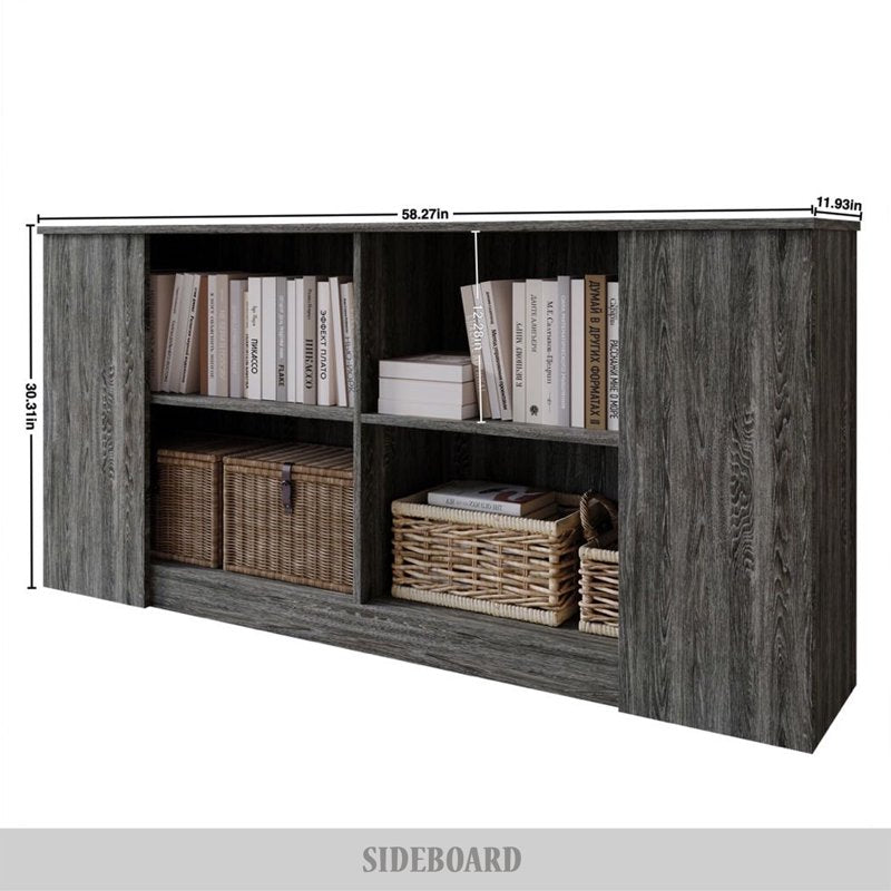Durable Engineered Wood 4-Shelf Sideboard - Dark Grey