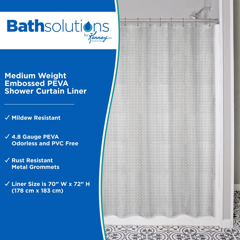 Kenney Medium Weight Embossed PEVA Shower Curtain Liner - Gray, 70x72 Inches