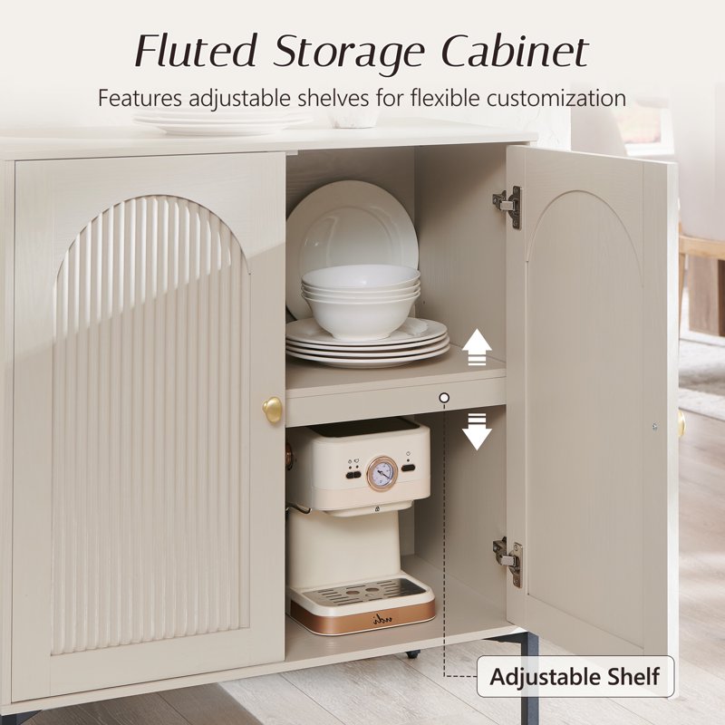 Wooden Buffet Cabinet with Storage - Cream, 2 Pack