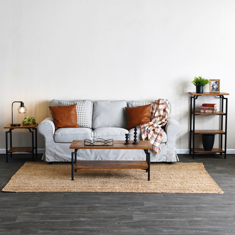 Rustic Coffee Table with Storage Shelf - 2-Tier Design
