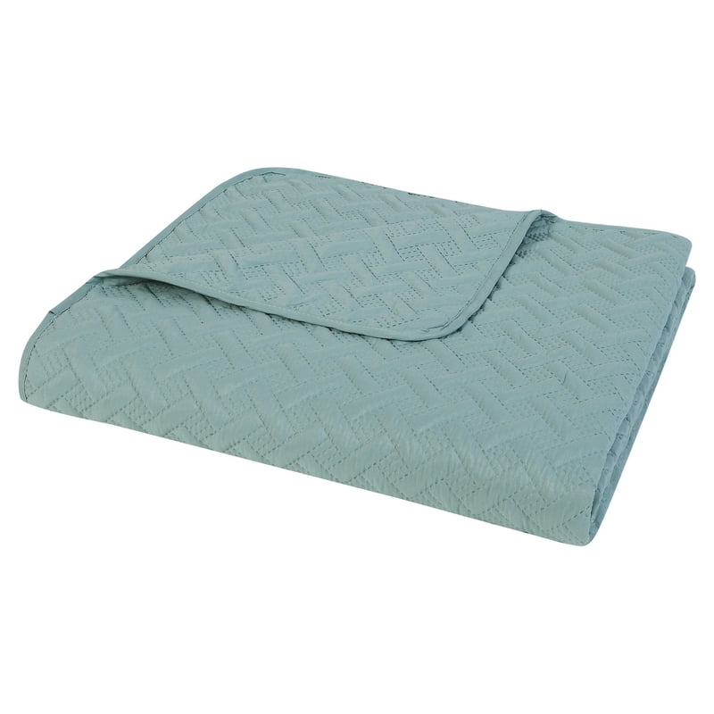 Full/Queen Blue Geometric Quilt Set - Microfiber Bed Cover with Sham