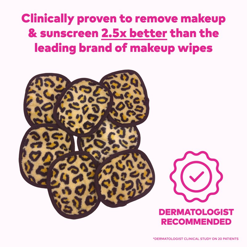 Reusable Makeup Remover Cloth Set - 7-Day Leopard Print Washable Pads