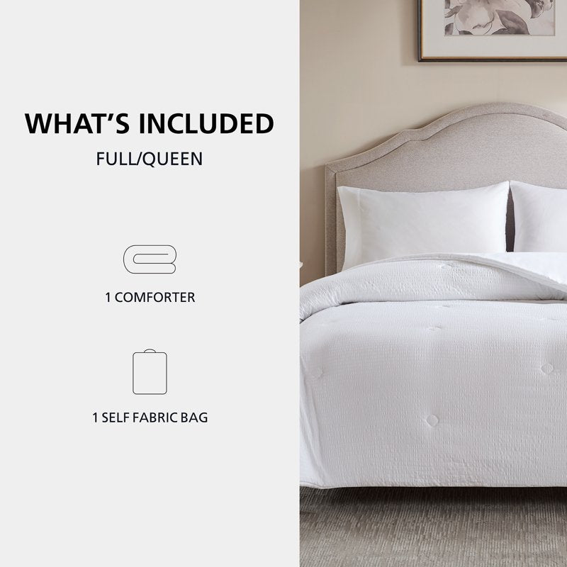 Full/Queen Reversible Down Alternative Comforter - All-Season White Seersucker