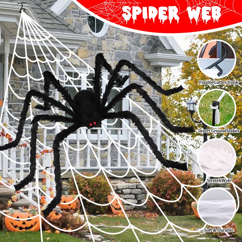 Halloween Spider Web Lights with 350 LEDs & Giant Purple Spider - Outdoor Decor