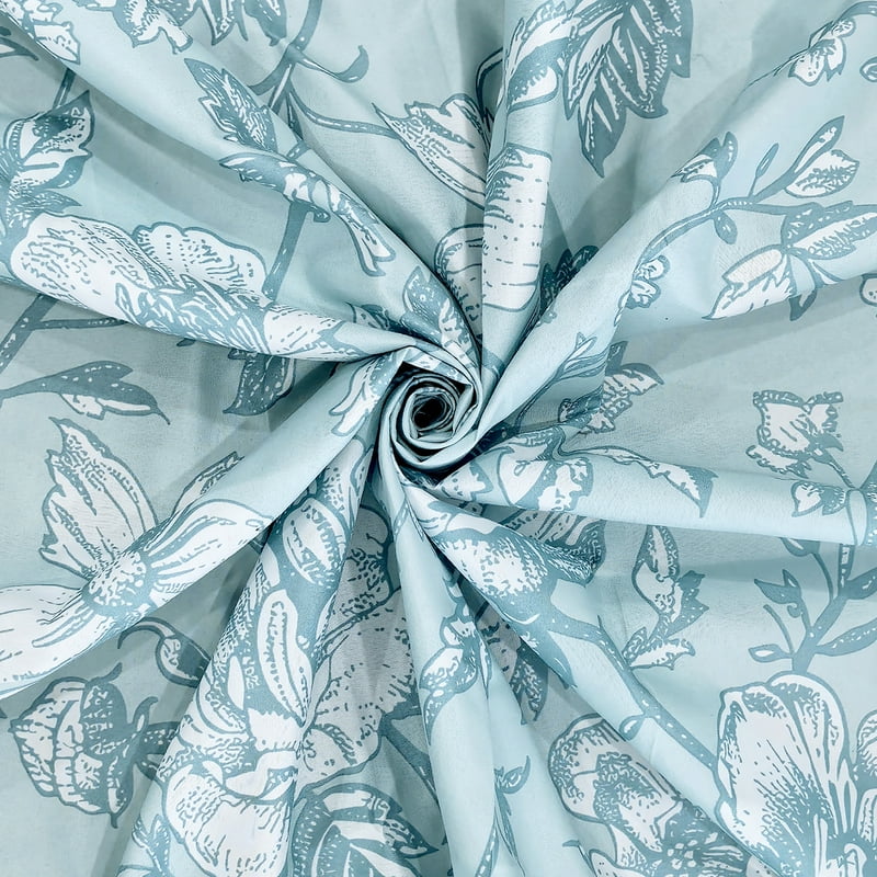 Blue Floral Shower Curtain Bathroom Set with Rug, Hooks, Soap Dispenser & Tray