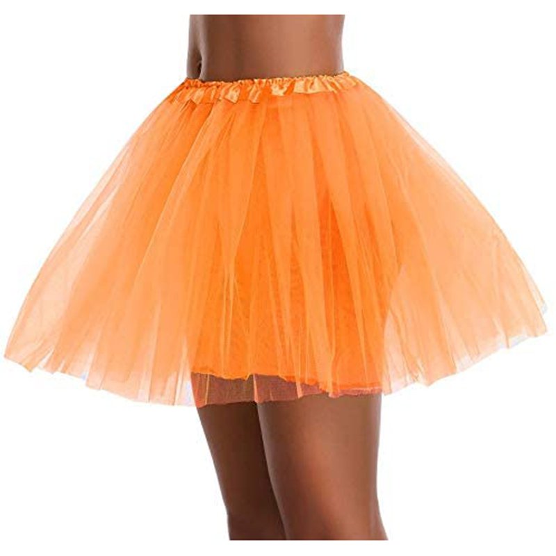 Women Teen Adult Classic Elastic 3-Layer Tulle Tutu Skirt - Orange, Free Size