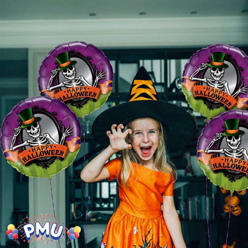 PMU Halloween Skeleton Mirror Balloon Set - 18 Inch Mylar Foil Party Decor, Pack of 5