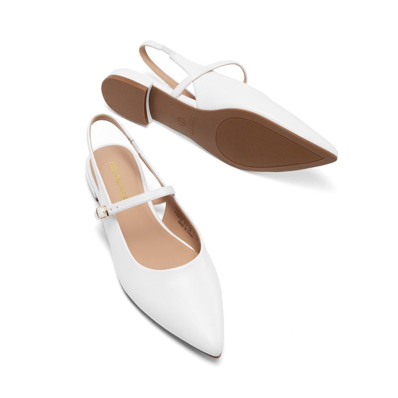 Women’s Pointed Toe Slingback Flats - White, Size 9, Low Heel Dress Shoes