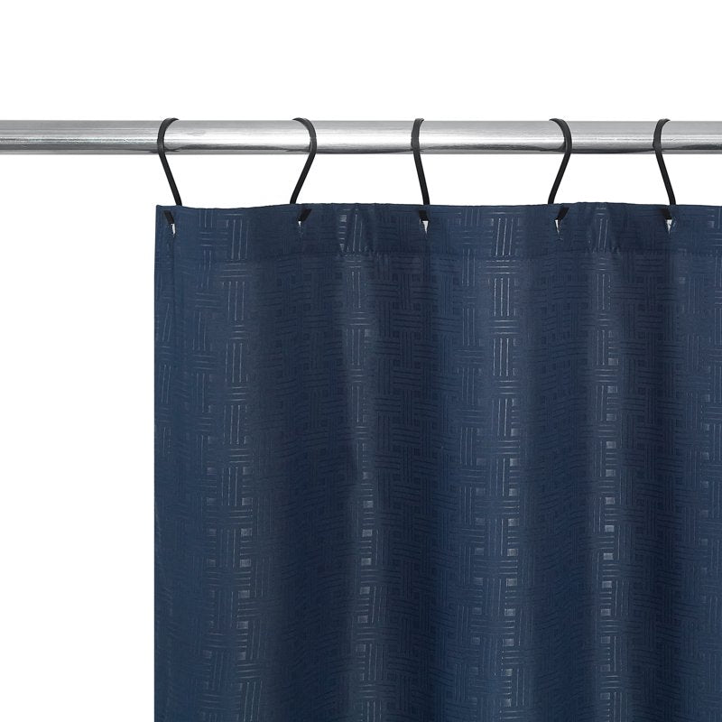 Navy Checkered Bathroom Set with Shower Curtain, Hooks, and Bath Rugs - 15 Pieces