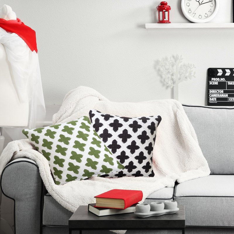 Harlow Hill Handwoven Swiss Cross Reversible Throw Pillow Cover 20x20 - Green & White