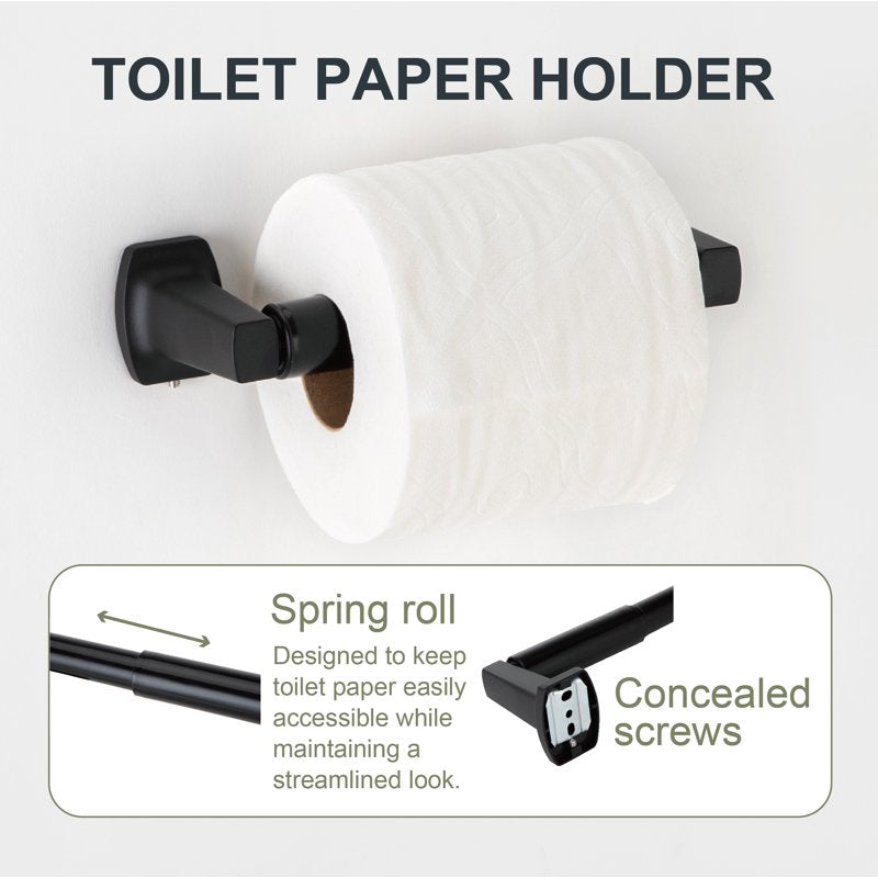 Wall-Mounted Toilet Paper Holder Matte Black with Hardware - Residential Bathroom Accessory