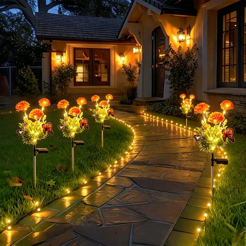 Solar Powered LED Flower Lamp Outdoor Garden Yard Decor - Green B Variation