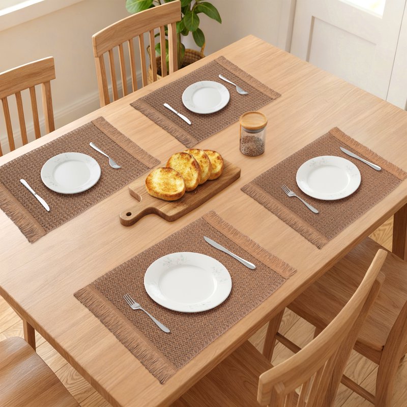 Farmhouse Placemats Set of 6 Woven Table Mats - Coffee