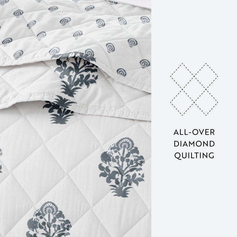 Queen Dusk Blue Reversible Quilt Set with Shams - Soft & Durable Bedding