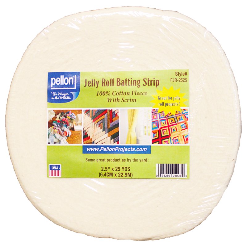 Precut Cotton Batting Jelly Roll Strips for Quilting and Crafting - Off-White, 2.5" x 25 Yards