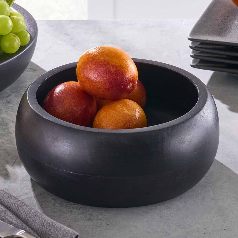Black Wood Serving Bowl - Medium Size for Dining