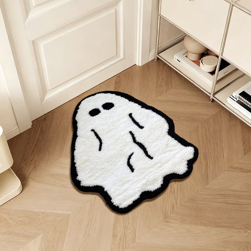 Halloween Ghost Shaped Bath Mat – Soft Fluffy Non-Slip Bathroom Rug with Absorbent Doormat for Entryway & Bedroom