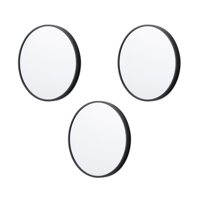 3-Pack 10-Inch Black Round Wall Mirrors - Modern Decor Set with Thin Frames - Indoor Home & Living