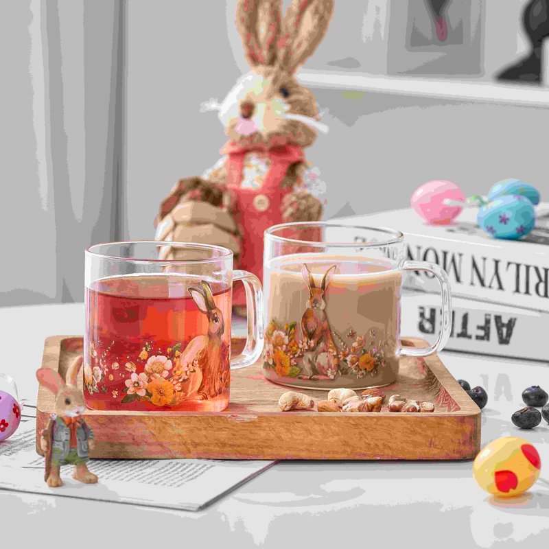 Bunny Daisy Glass Mug Set - 10 oz, 4 Pack for Hot & Cold Drinks