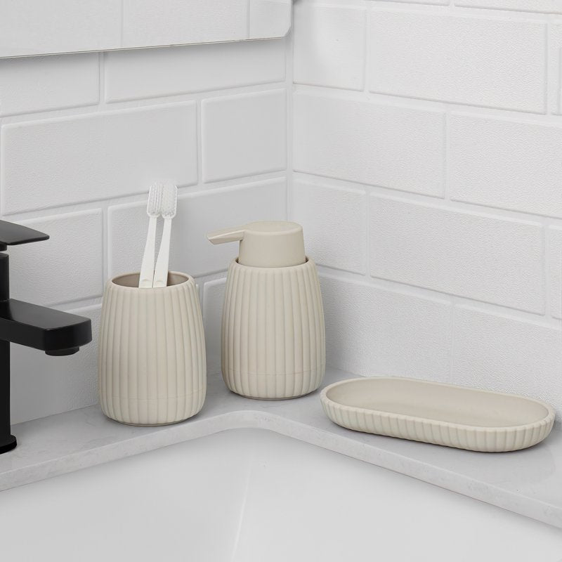 Single Rubberized Plastic Ribbed Soap Dispenser 11 oz Beige - Mainstays