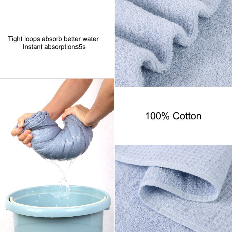 Blue Cotton Waffle Weave Bath Towels 27x55 Inches 4-Pack