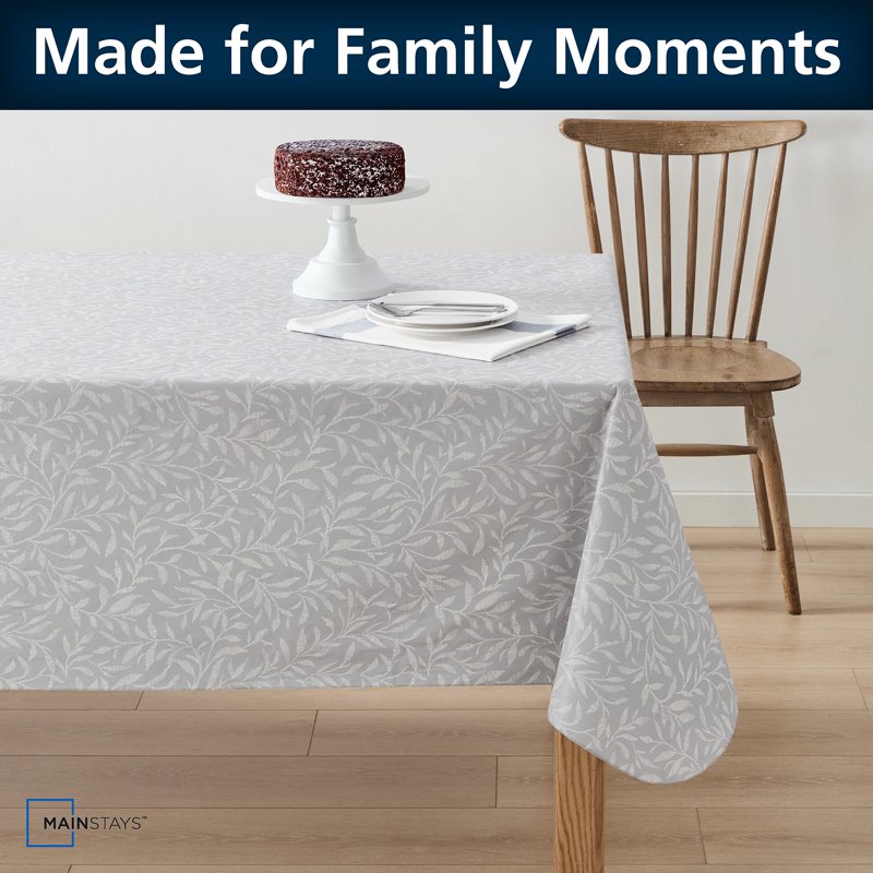 Reusable PEVA Tablecloth 60" x 102" - Grey Leaf Design