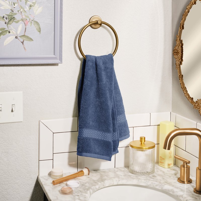 Beautiful by Drew Barrymore Dobby Hand Towel - Smokey Blue 28x16 Inches - 100% Cotton