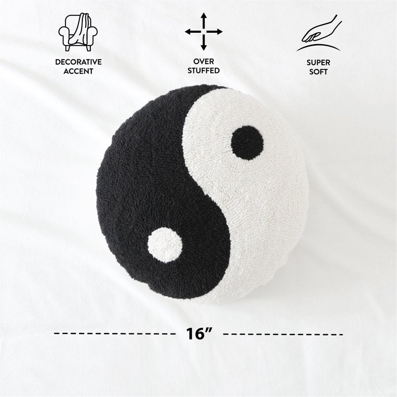 (2 Pack) Yin-Yang Decorative Pillow - Black and White Throw Cushion, 16x16 Inches - Mainstays