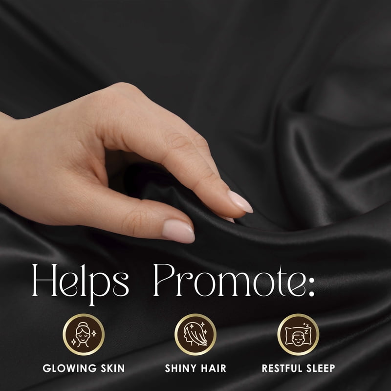 Black Satin Pillowcase Pair - Standard Size, Luxurious & Soft