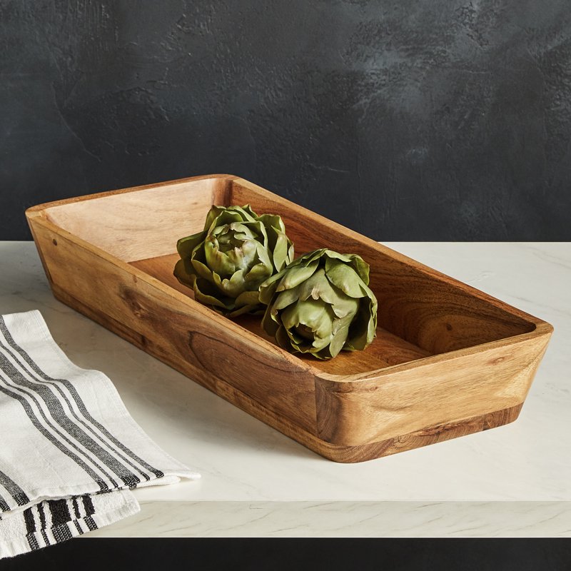 Acacia Wood Oval Serving Bowl - 2 Pack, Natural Finish