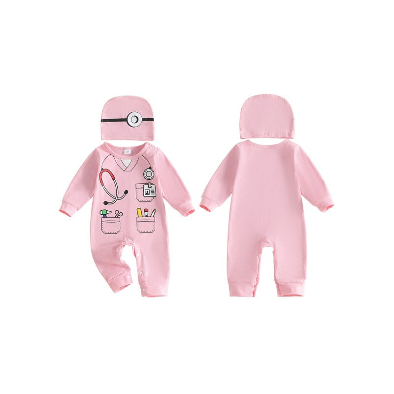 Pink Toddler Doctor Costume Romper & Hat Set 6-12 Months Baby Dress Up