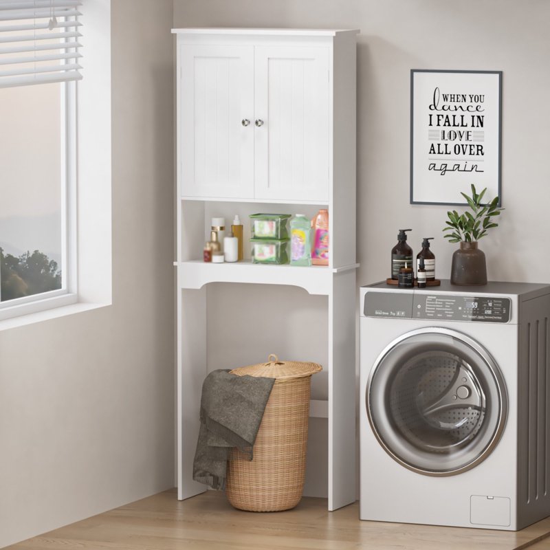 Over Toilet Storage Cabinet with 2 Doors & Adjustable Shelves - White Bathroom Organizer