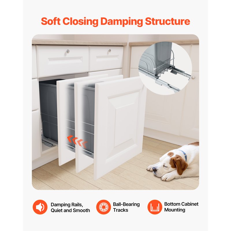 35 QT Pull-Out Trash Can for Kitchen Cabinets - Soft-Close