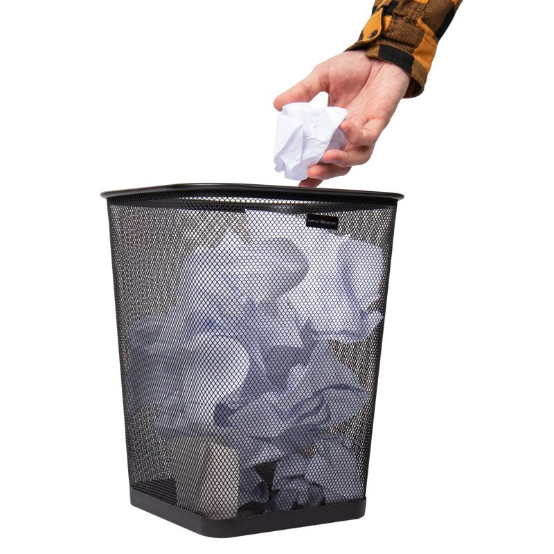 Mesh Trash Can Set of 2 - Square Metal Bins, Black