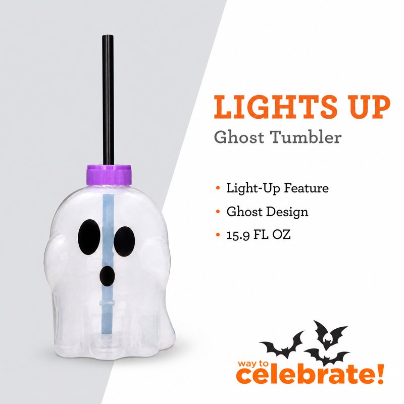 Light-Up Ghost Tumbler - Halloween Reusable Drinkware with LED Effects - 15.9 oz