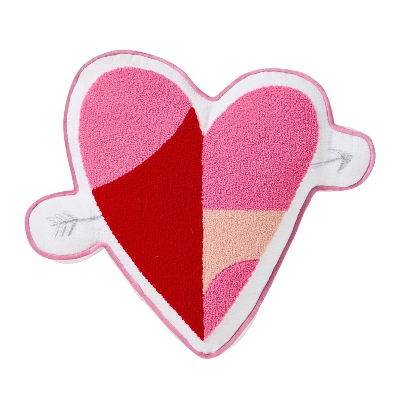 Heart-Shaped Valentine's Day Decorative Pillow - Tied with Love Chenille, Multicolor, 16 x 14 inches - Pink & Red Embroidery, Silver Accents, Variation of Love Shape