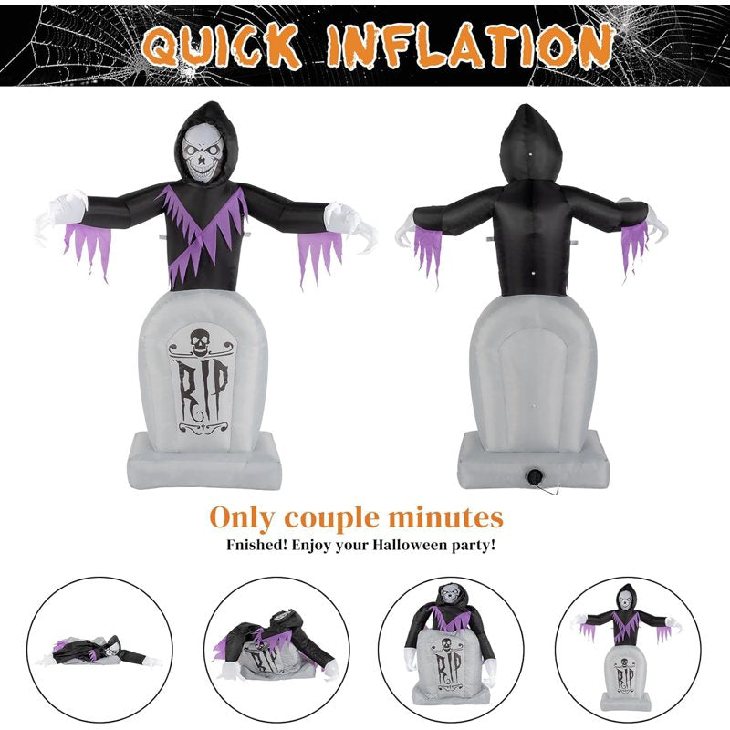 Inflatable Halloween Yard Decoration with LED Lights - 6FT Spooky Grave Scene