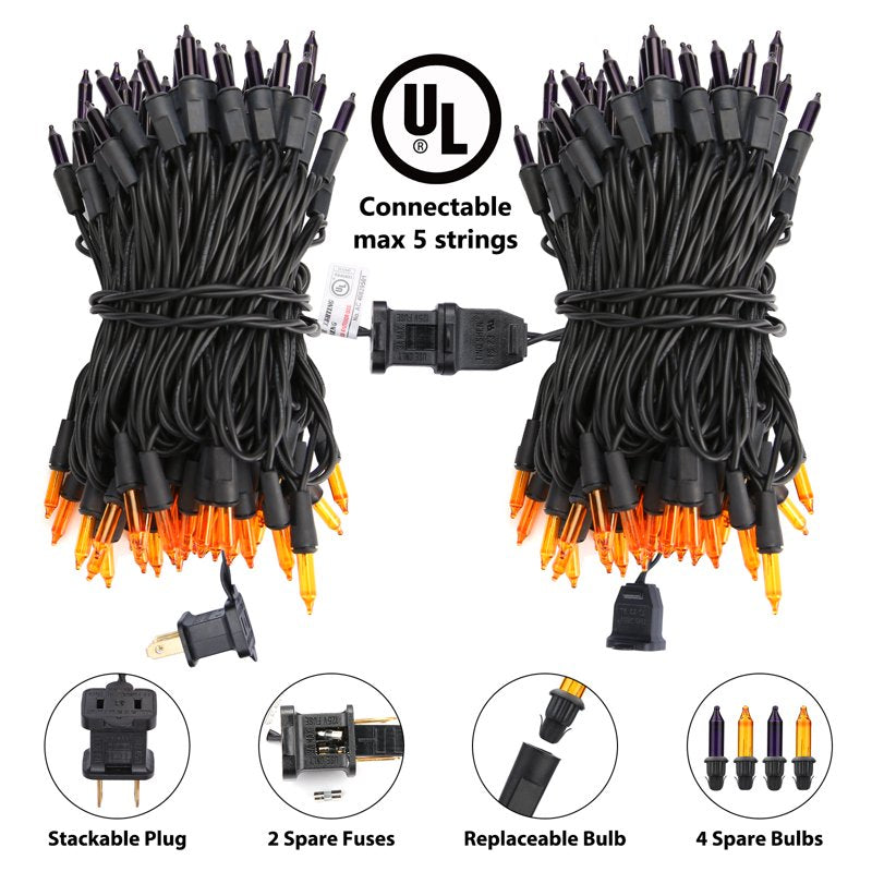 Halloween String Lights 25ft Purple & Orange Connectable Mini Bulb Lights for Indoor Outdoor Decor