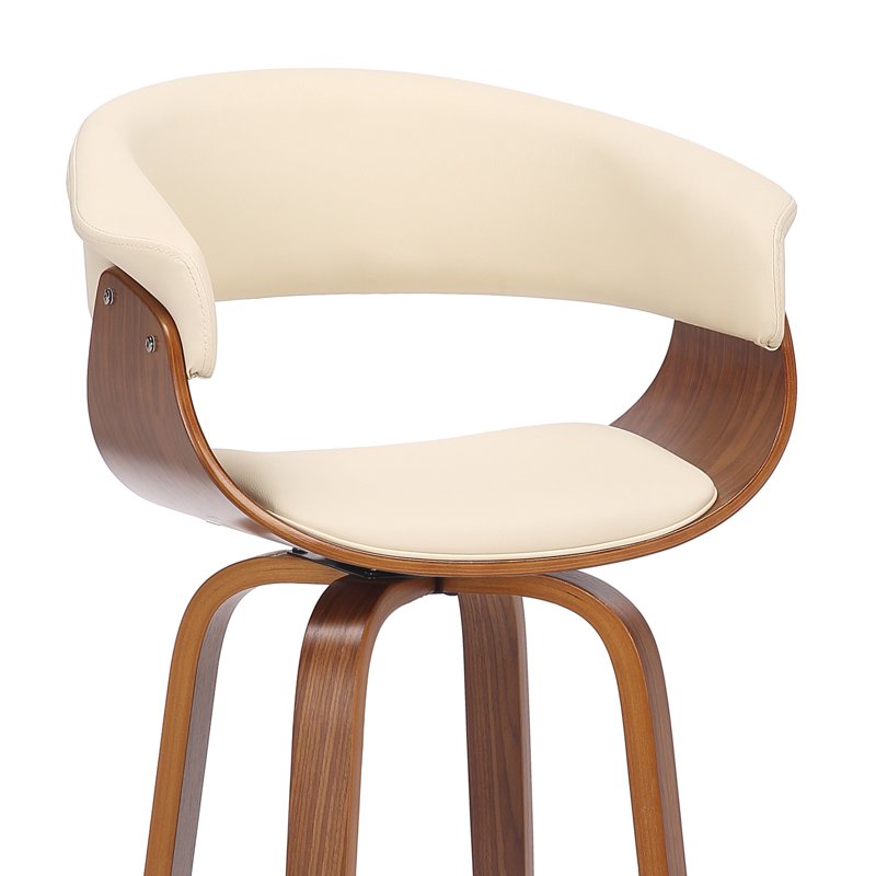 30" Bar Height Swivel Brown Faux Leather & Walnut Wood Stool