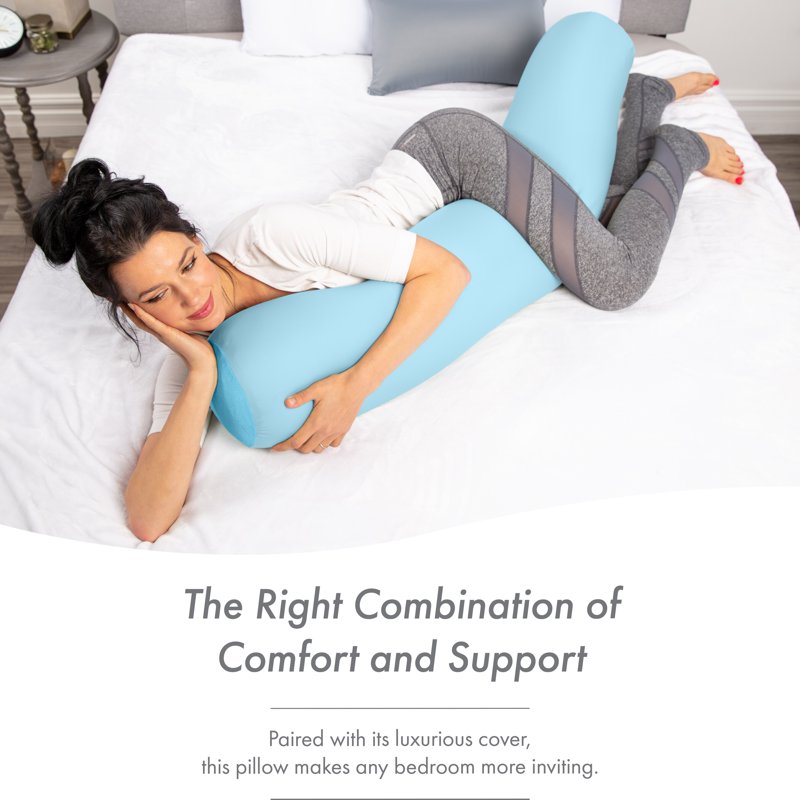Full Size Microbead Body Pillow & Cover - Sweet Baby Blue, Supportive & Cooling, 48x8 Inches