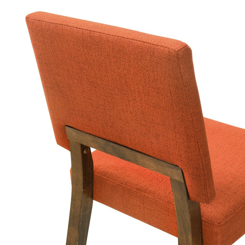 Wood Dining Chairs Set of 2 - Walnut Finish with Orange Fabric