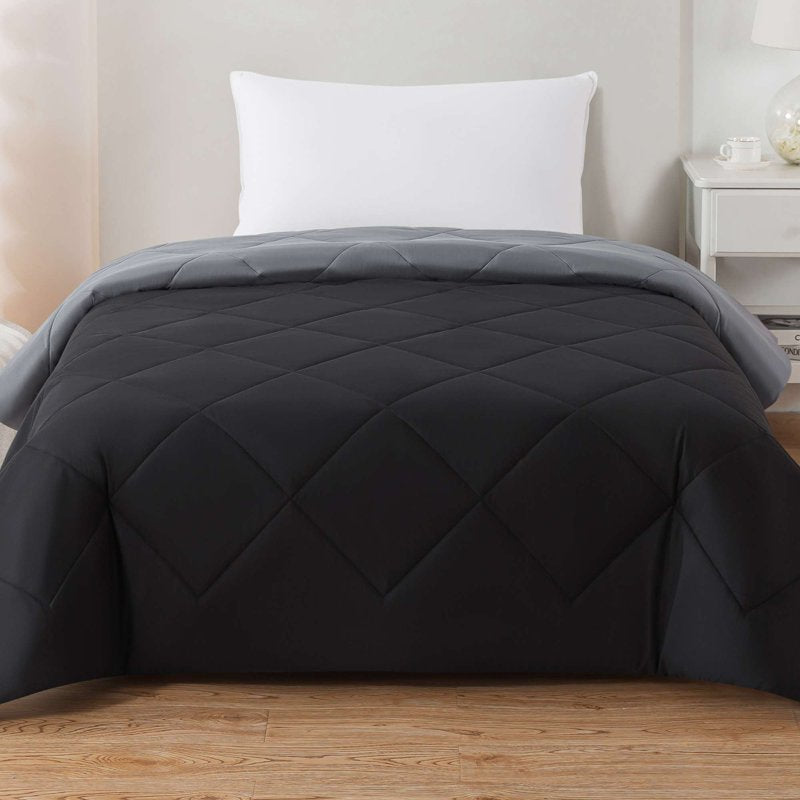 Twin-XL Reversible Microfiber Comforter - All-Season Black Bedding