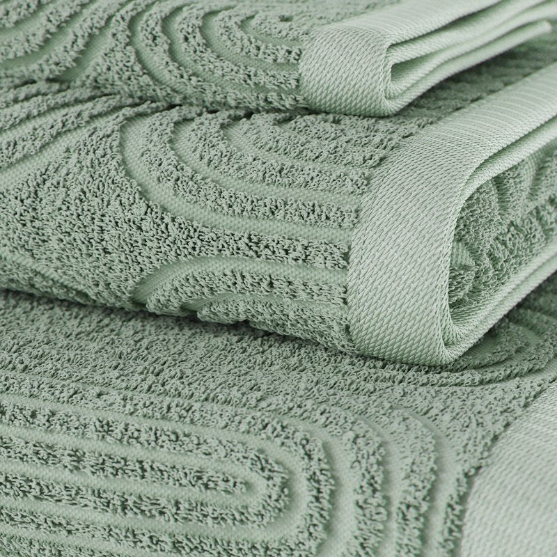 Beautiful by Drew Barrymore 6-Piece Cotton Bath Set - Sage Green, Includes 2 Bath Towels, 2 Hand Towels, 2 Washcloths - Made in Green Certified