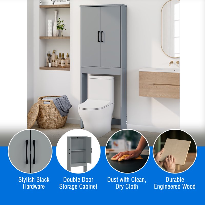 Over-the-Toilet Bathroom Storage Cabinet - Gray, 67 Inch Tall, Mainstays Ardent