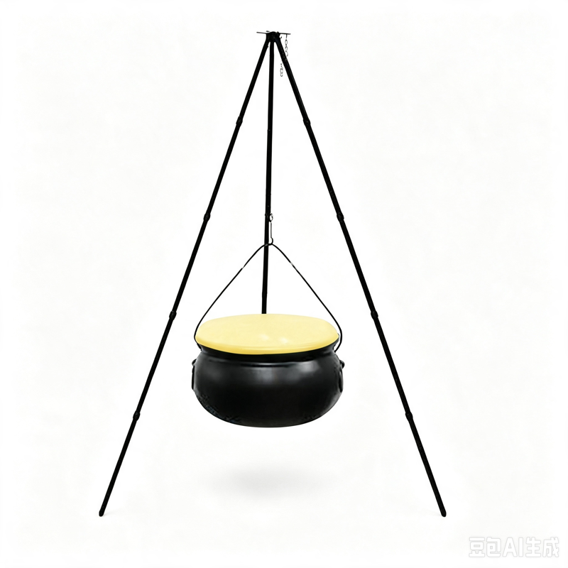 Halloween Outdoor Decor Witch Cauldron with Tripod & Timer Lights - Beige 30.4 x 7.8 inches