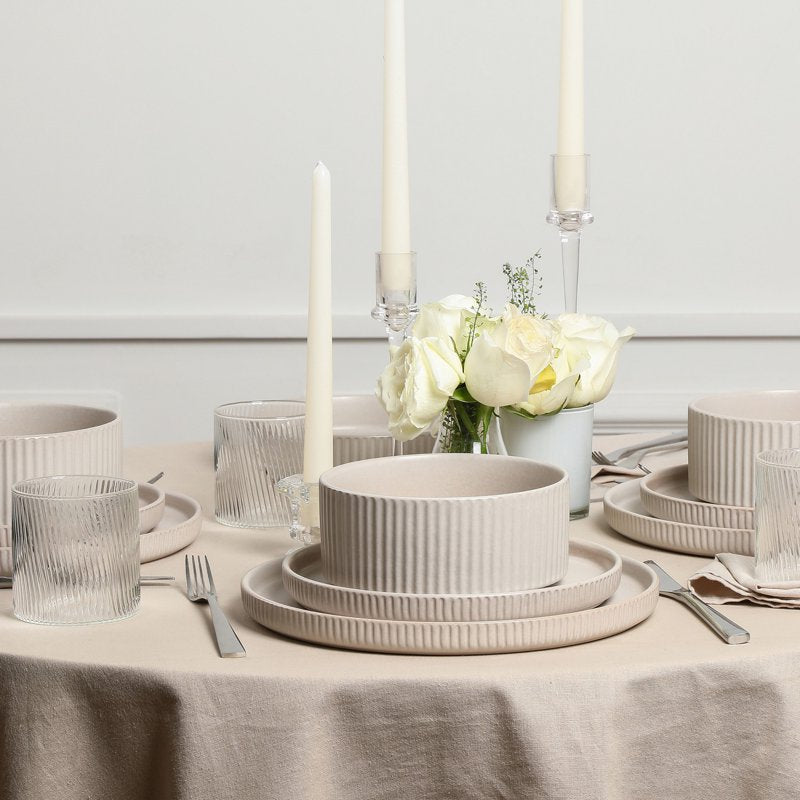 32-Piece Beige Dinnerware Set - Durable Stoneware