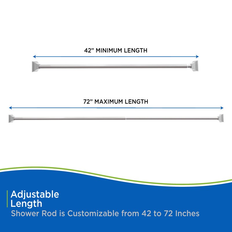 Kenney Twist & Fit No Tools Decorative Shower Curtain Tension Rod - Pewter, Rust-Resistant Steel, 42-72"